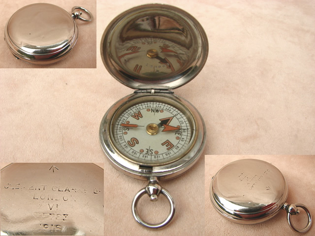 WW1 Clement Clarke MK VI military pocket compass dated 1918